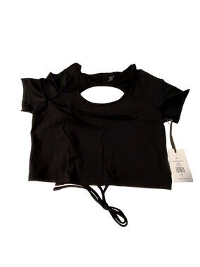 IVL Open Back Top Jet Black Solid Womens Size M Adjustable tie detail at the hem